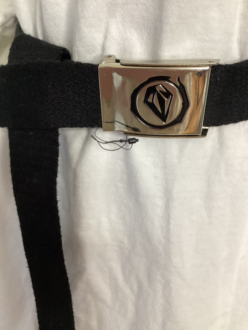 NWOT Vtg Volcom Black Circle Web Belt w/ Polished Metal Clamp Buckle